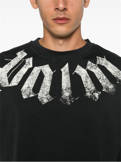 T-shirt Palm Angels da uomo nera con maxi logo bianco curvo sul davanti PALM ANGELS | PAMAA003JR0011003